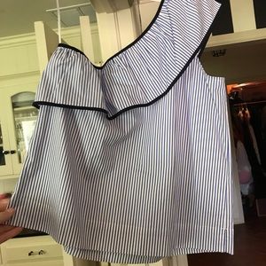 J crew One shoulder seersucker top